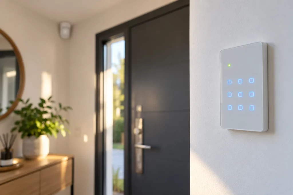 Clavier d’alarme et détecteur de mouvement dans l’entrée d’une maison