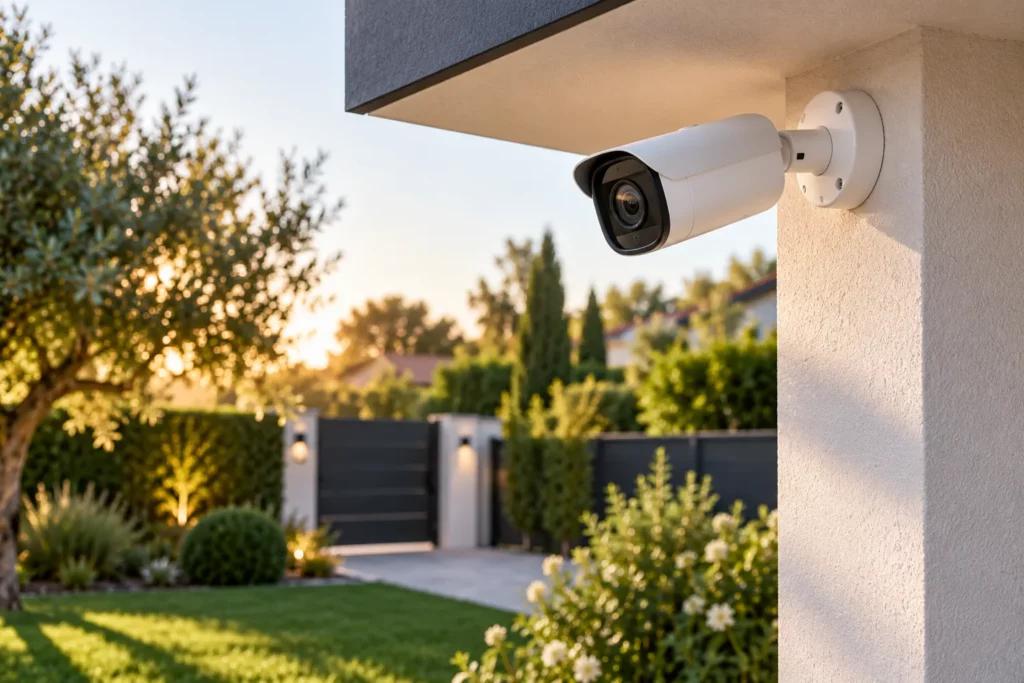 Caméra de vidéoprotection extérieure fixée sur une façade
