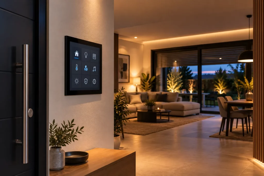 Écran tactile de commande domotique dans une maison connectée